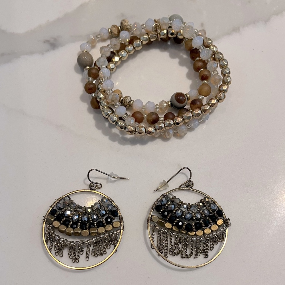 Bundle | Brown Tones Beaded Jewelry Bracelet and Earrings Set